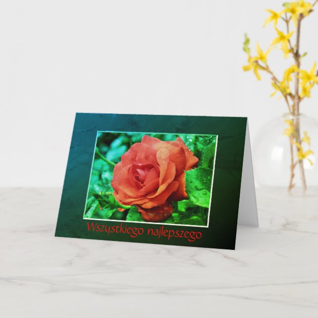 Carte Anniversaire polonais Sto Lat Rose rouge Floral (Fleur jaune)