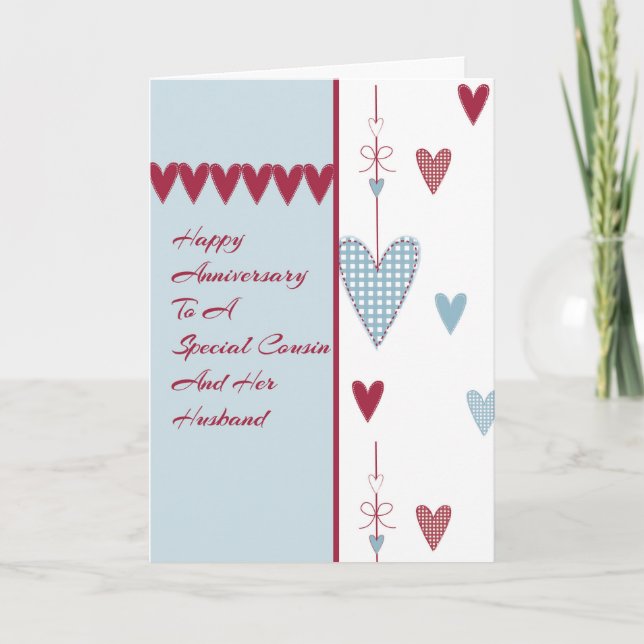 Carte Anniversaire pour Cousin & Son Coeur Mari (Devant)