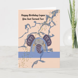 Carte Anniversaire pour deux ans. Vieux garçon avec cart
