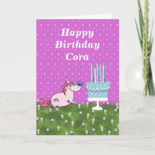 Carte Anniversaire pour enfant avec gâteau et licorne