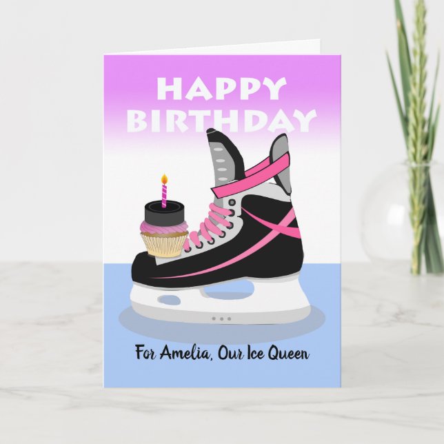 Carte Anniversaire pour joueuse de hockey sur glace fémi (Devant)