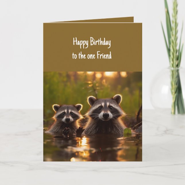 Carte Anniversaire pour que un ami Raccoons mignonne (Devant)