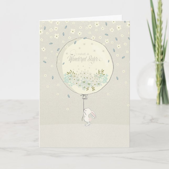 Carte Anniversaire pour Soeur - Mignonne Lapin et  (Devant)