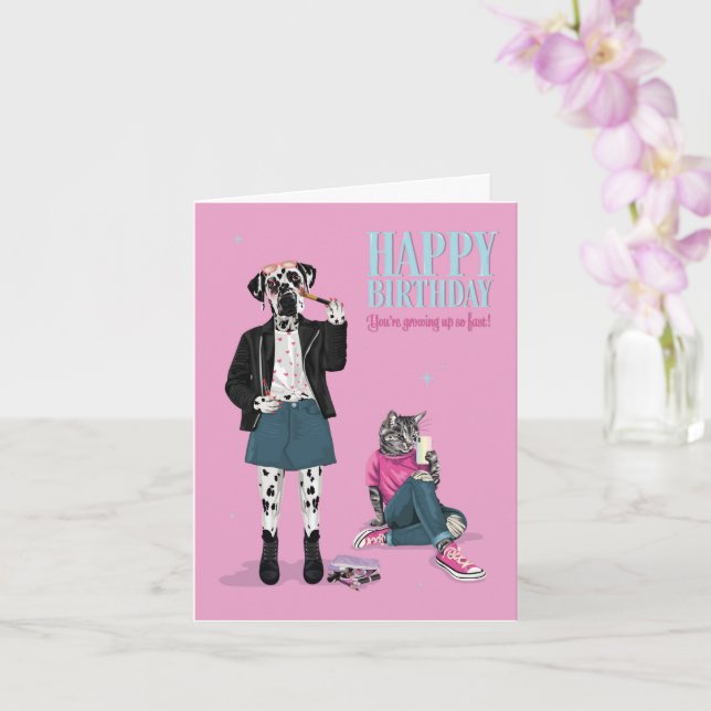 Carte Anniversaire pour son chien et chat habillé (Orchidée)