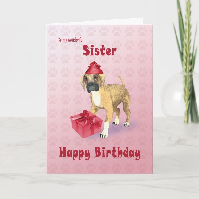 Carte anniversaire pour une soeur avec un chiot (Devant)