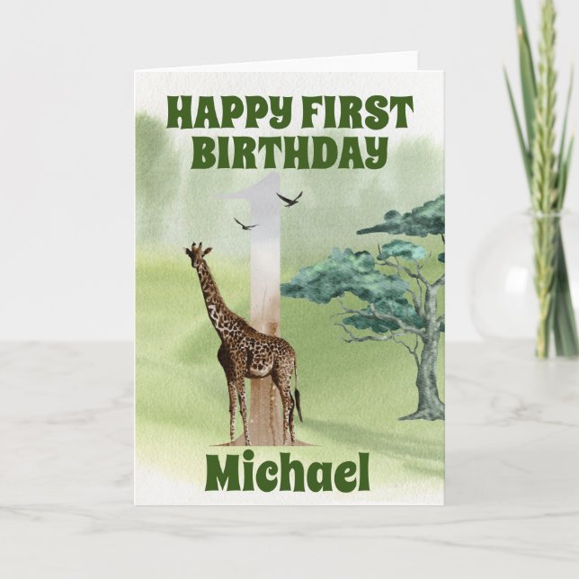 Carte Anniversaire Premier 1er Safari Giraffe Afrique (Devant)