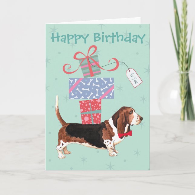 Carte Anniversaire présente Basset Hound (Devant)