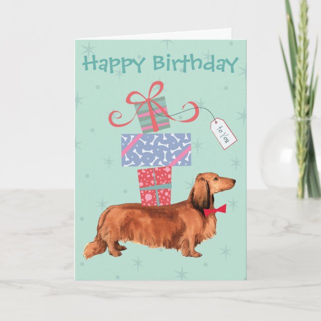 Carte Anniversaire présente LonghEI Dachshund (Devant)