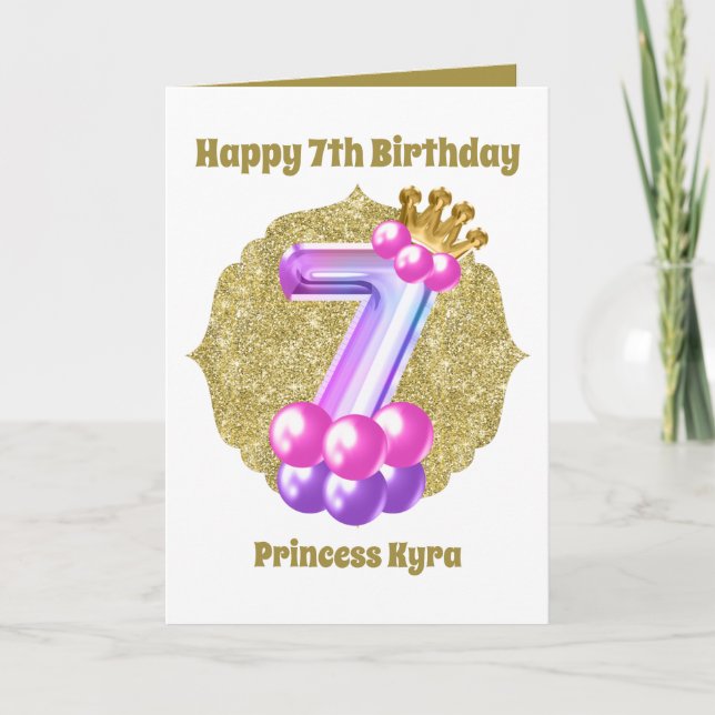Carte Anniversaire Princesse 7e anniversaire ajouter nom (Devant)