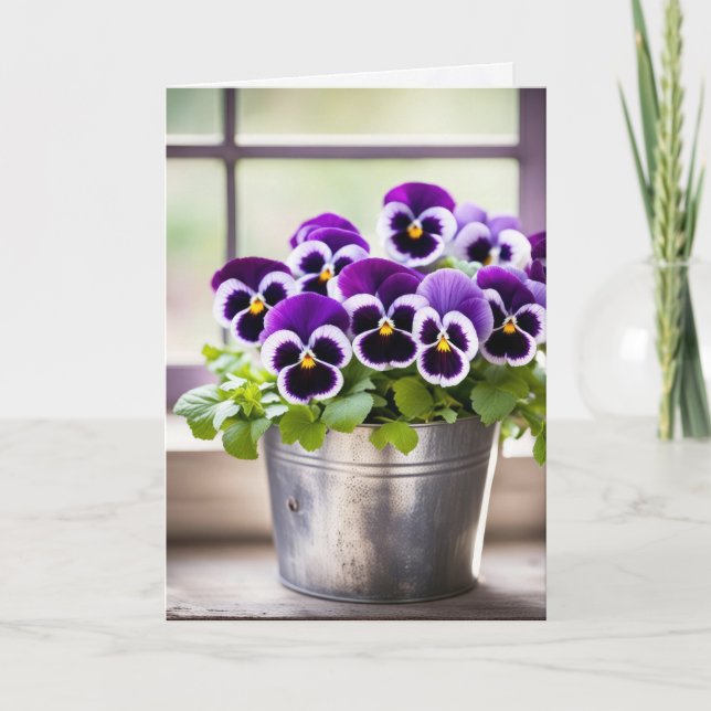 Carte Anniversaire Purple Pansy Bouquet (Devant)