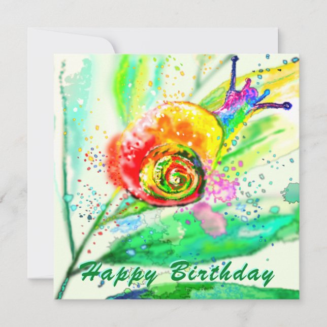 Carte Anniversaire Rainbow Snail - Peinture (Devant)