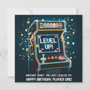 Carte Anniversaire Rétro À Thème Arcade - "Niveau Up" Ga
