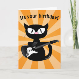 Carte Anniversaire - Rocker Black Cartoon Chat ave