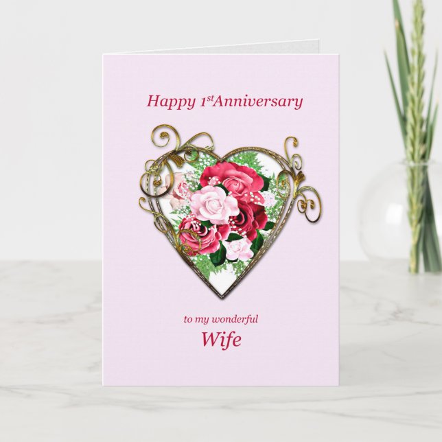 Carte Anniversaire romantique du Mariage Rose peint (Devant)