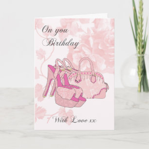 Carte Anniversaire Rose - Chaussures Et Sac À Main
