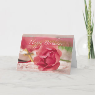 Carte Anniversaire Rose, Croix, Religieux