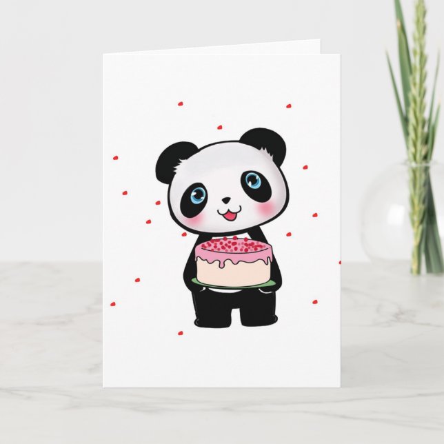 Carte Anniversaire rose Ours de panda avec passionné de  (Devant)