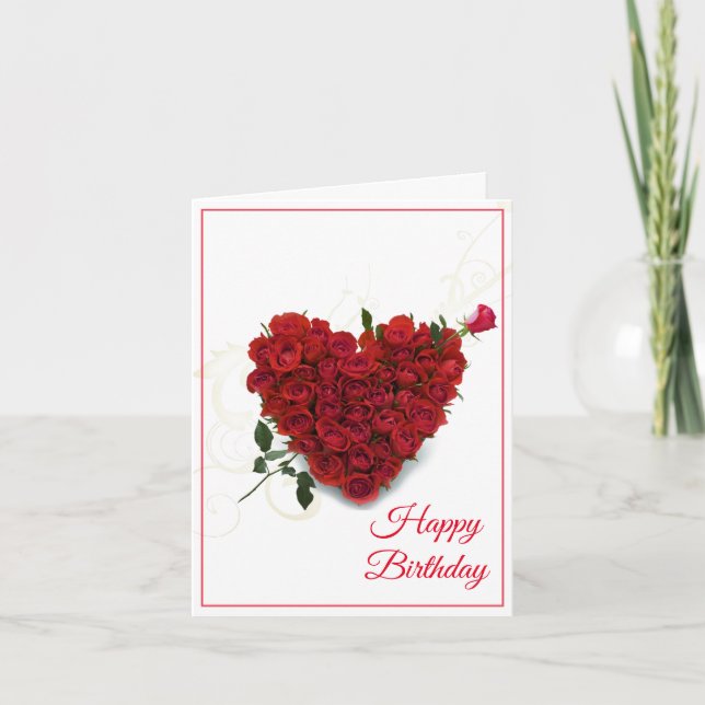Carte Anniversaire - Roses Coeur-Rouge (Devant)