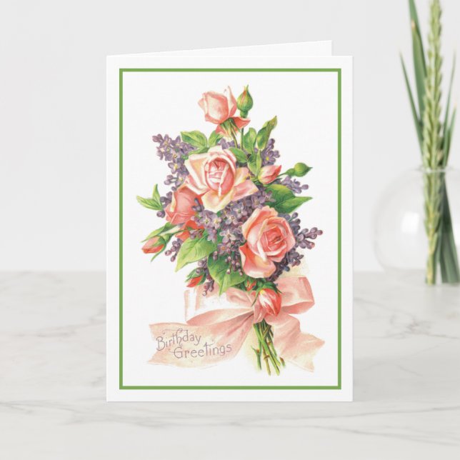 Carte Anniversaire Roses Roses Rose Violences Art fin Vi (Devant)