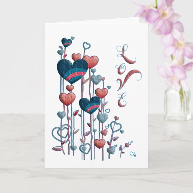 Carte Anniversaire Rouge Bleu Aime Coeurs Personnalisé (Orchidée)