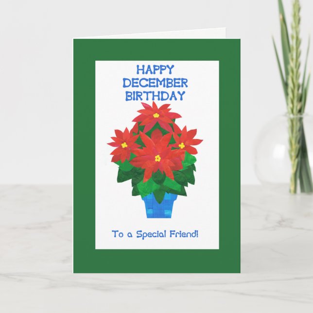 Carte Anniversaire rouge de décembre de poinsettia pour (Devant)