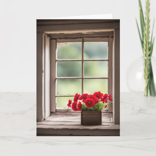 Carte Anniversaire Rouge Gerbera Daisées En Boîte (Devant)