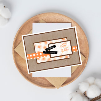 Carte Anniversaire Rustique Floral Orange