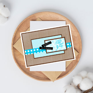 Carte Anniversaire Rustique Floral Turquoise