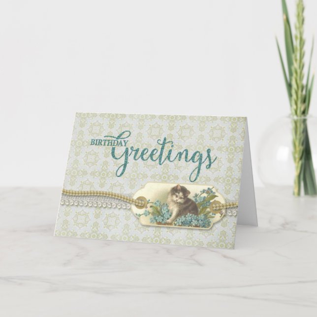 Carte Anniversaire Salutations Vintage Kitty tag (Devant)