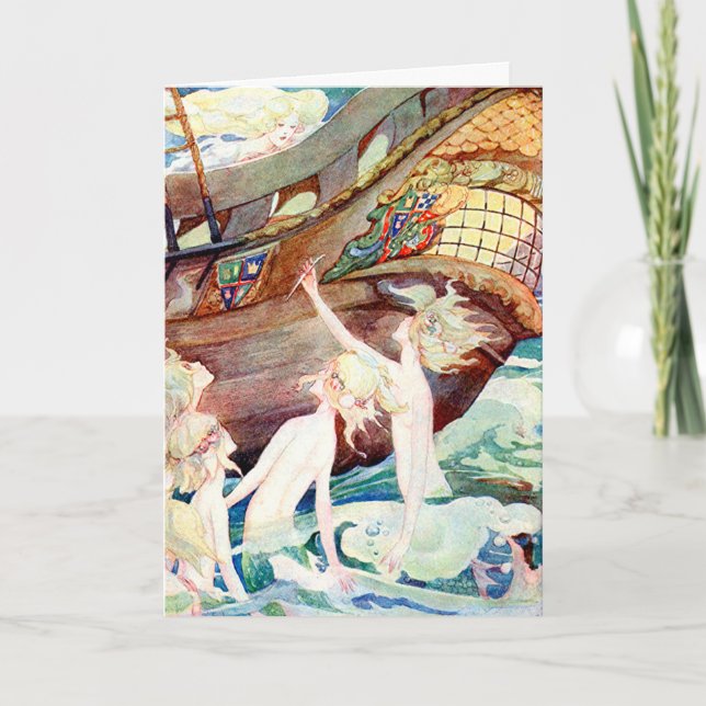 Carte Anniversaire Sirènes Soeurs et navire (Devant)