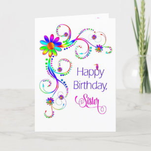 Carte Anniversaire, Soeur, Abstraite florale aux couleur