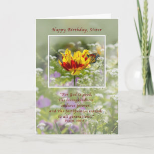 Carte Anniversaire, Soeur, Tulipe et Papillon, Religieux