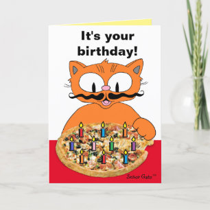 Carte Anniversaire Soirée Mustache Cat Pizza