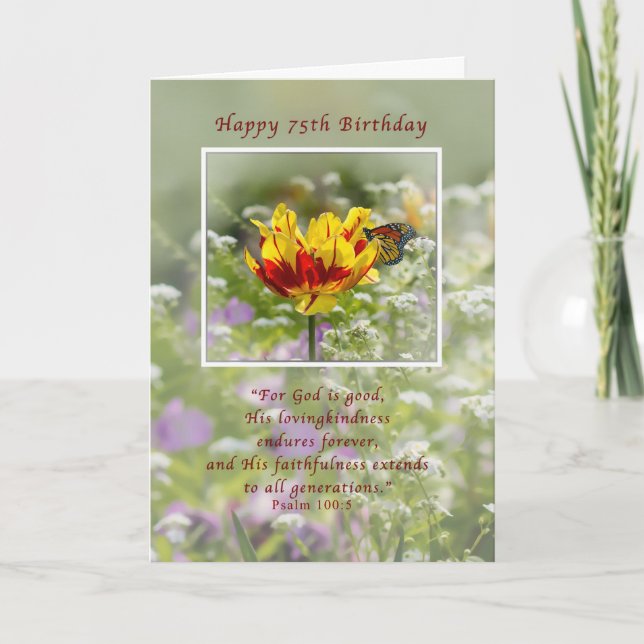 Carte Anniversaire, soixante-quinzième, tulipe et (Devant)