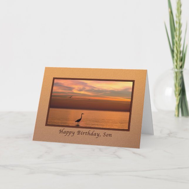 Carte Anniversaire, Son, Vue sur l'océan au coucher du s (Devant)