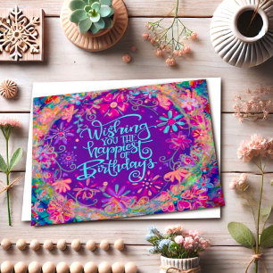 Carte Anniversaire Souhaite Plutôt Violet Joyeux Floral