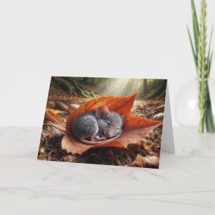 Carte Anniversaire Souris d'automne dormant sur une feui