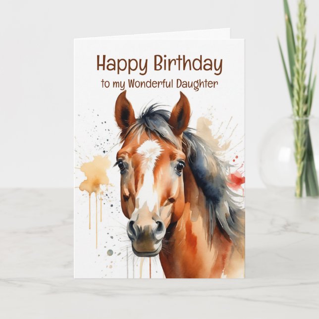 Carte Anniversaire Spécial Fille Cheval Aquarelle Art (Devant)