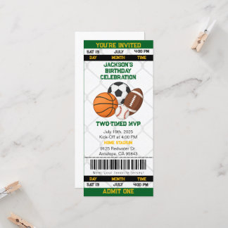 Carte Anniversaire Sports Thème Billetterie Stub Invitat