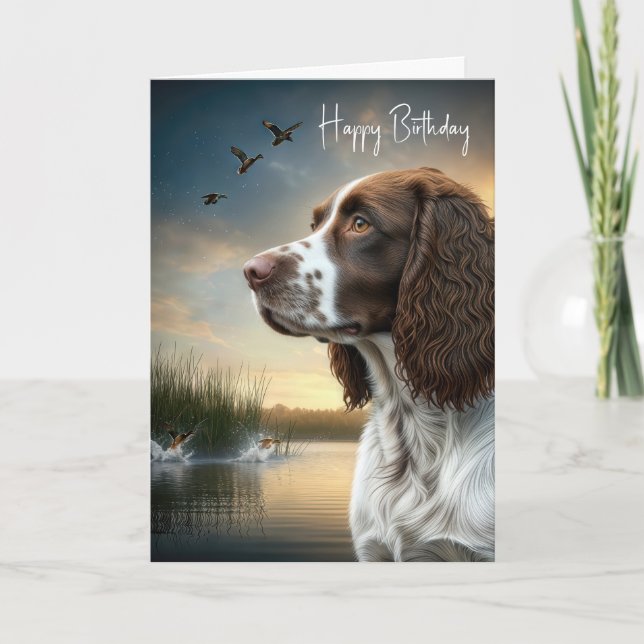 Carte Anniversaire Springer Spaniel Avec Canards (Devant)
