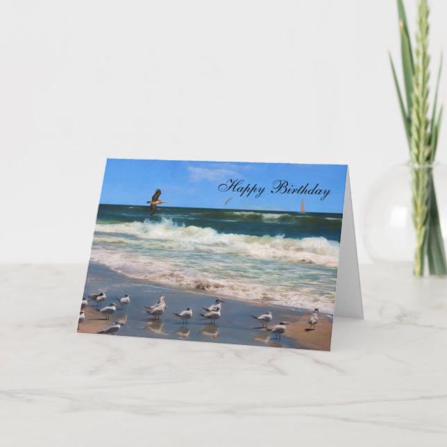 Carte Anniversaire, sternes royales à la plage (Devant)