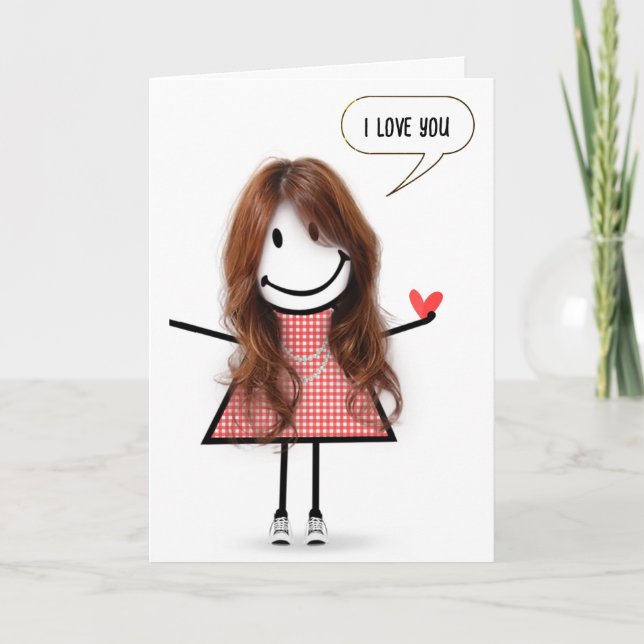 Carte Anniversaire Stick Figure Girl avec bulle vocale (Devant)