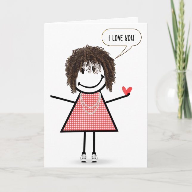 Carte Anniversaire Stick Figure Girl avec bulle vocale (Devant)