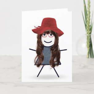 Carte Anniversaire Stick Girl avec Casquette rouge