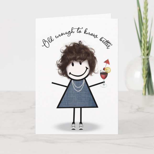 Carte Anniversaire Stick Girl avec Cocktail (Devant)