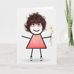 Carte Anniversaire Stick Girl avec marguerites