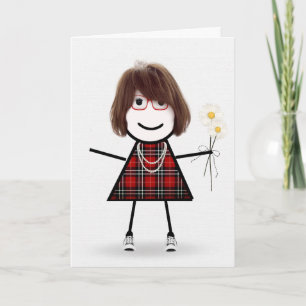 Carte Anniversaire Stick Girl avec marguerites