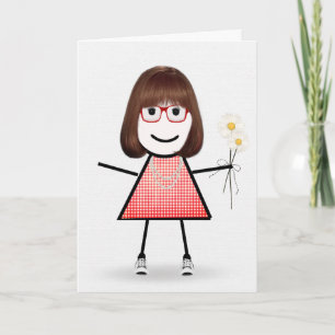 Carte Anniversaire Stick Girl avec marguerites