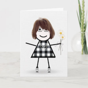Carte Anniversaire Stick Girl avec marguerites