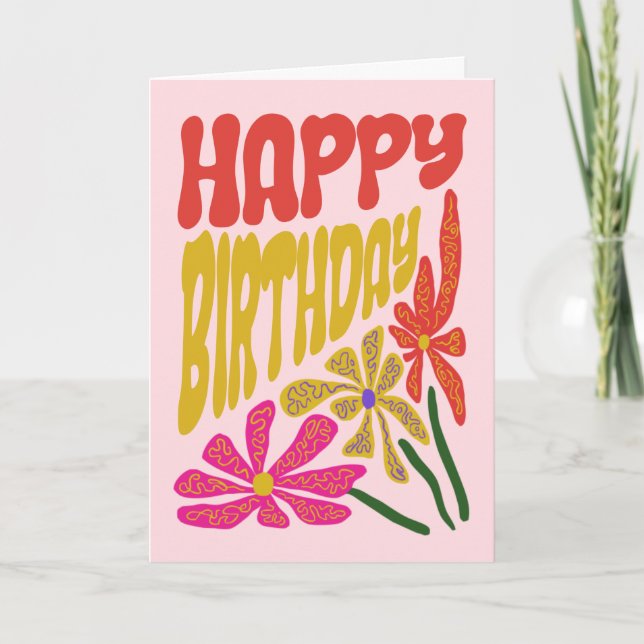 Carte Anniversaire Super Psychédélique Rouge Rose (Devant)